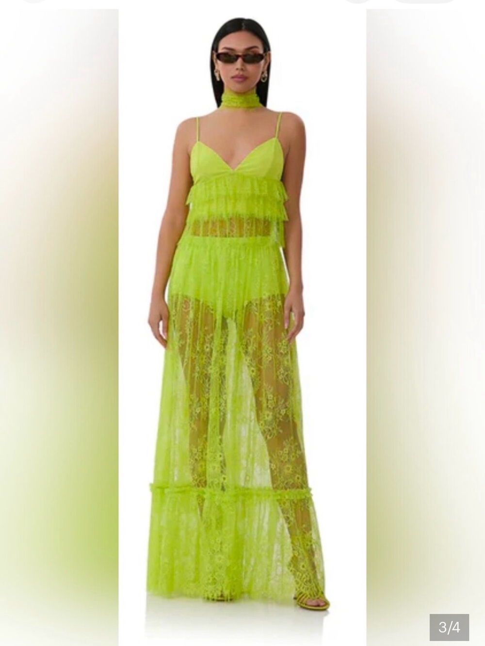 AFRM Neon Lime Sheer Lace Maxi Skirt and Top. New with tags